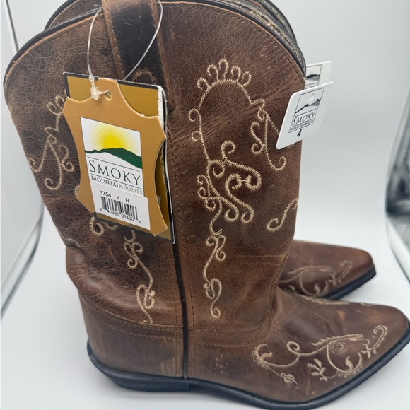 Youth Girls Size 4 Smoky Mountain Brown Leather Cowgirl Boots Embroidered New